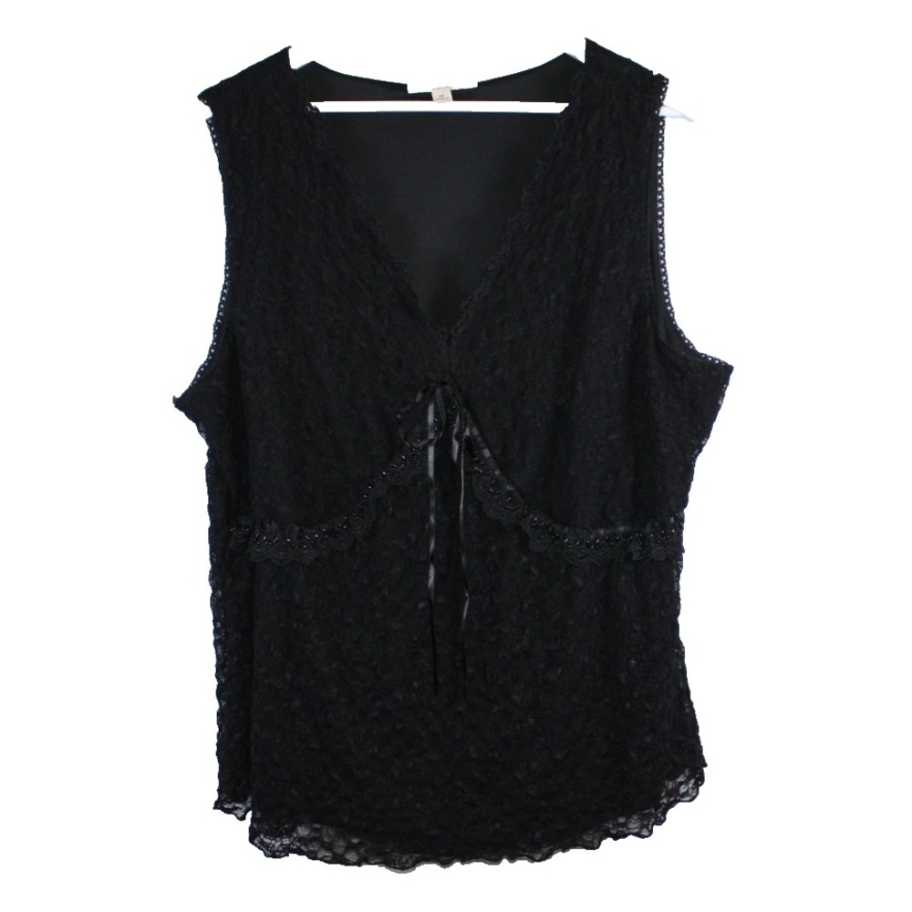 Merona Top Womens 3X Black Blouse V-neck Lace Beaded Tie Goth Fairy Ethereal Emo